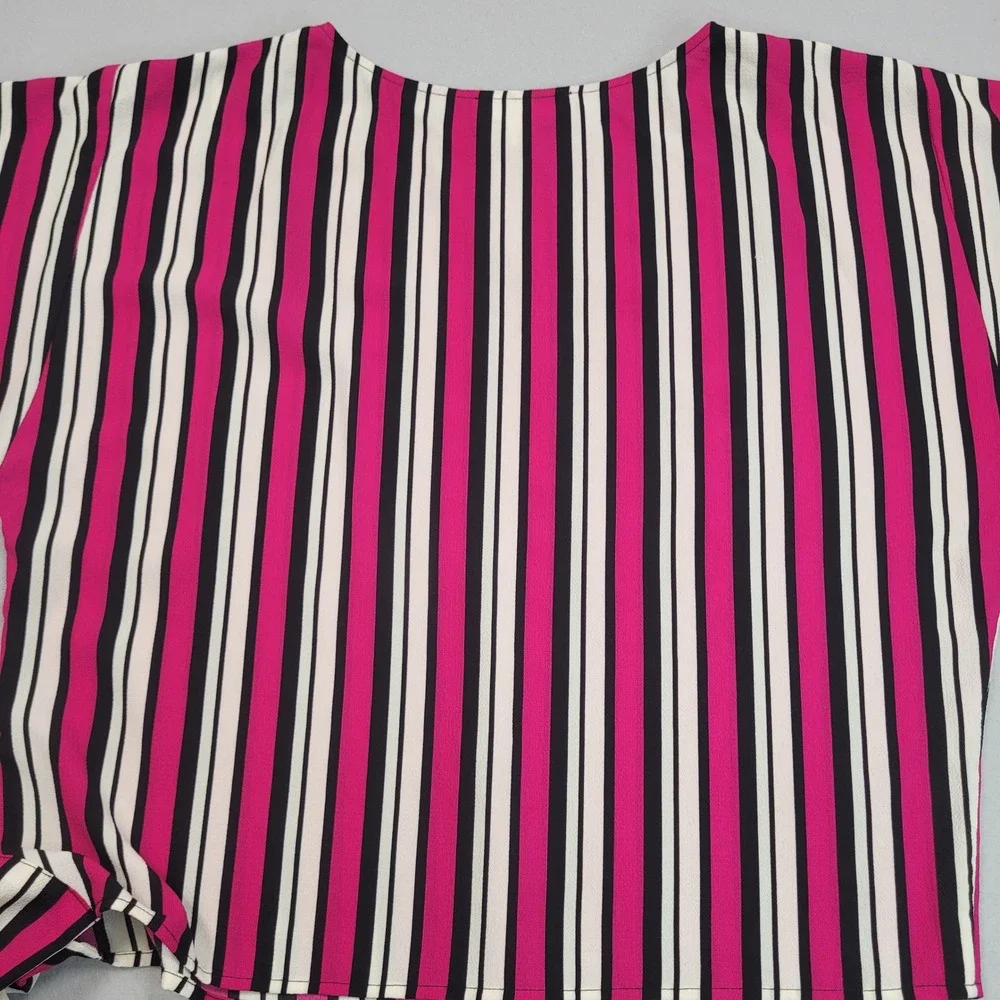 Michael Kors Petite Small Pink Black Striped Side Tie Blouse‎ Top Short Sleeve